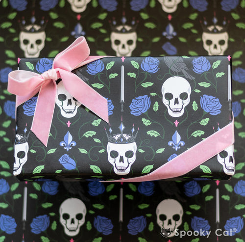 Blue Roses & Skull Gift Wrap