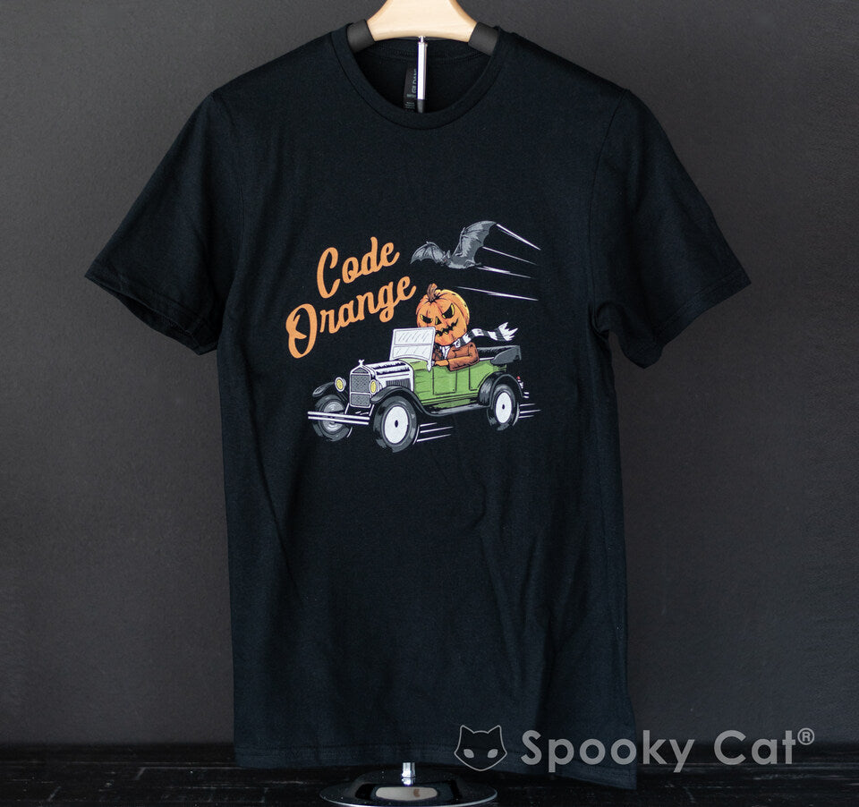 Code Orange Pumpkin Racer T-Shirt – Spooky Cat Press