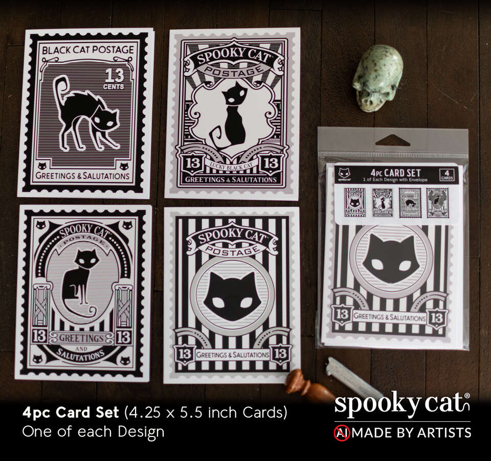 Black Cat Postage Card Set (4pc) – Spooky Cat Press