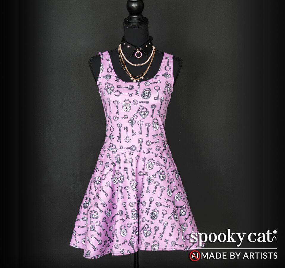 skeleton skater dress [S-3XL] Gothic Skeleton Unicorns Skater Dress S / Black/Purple