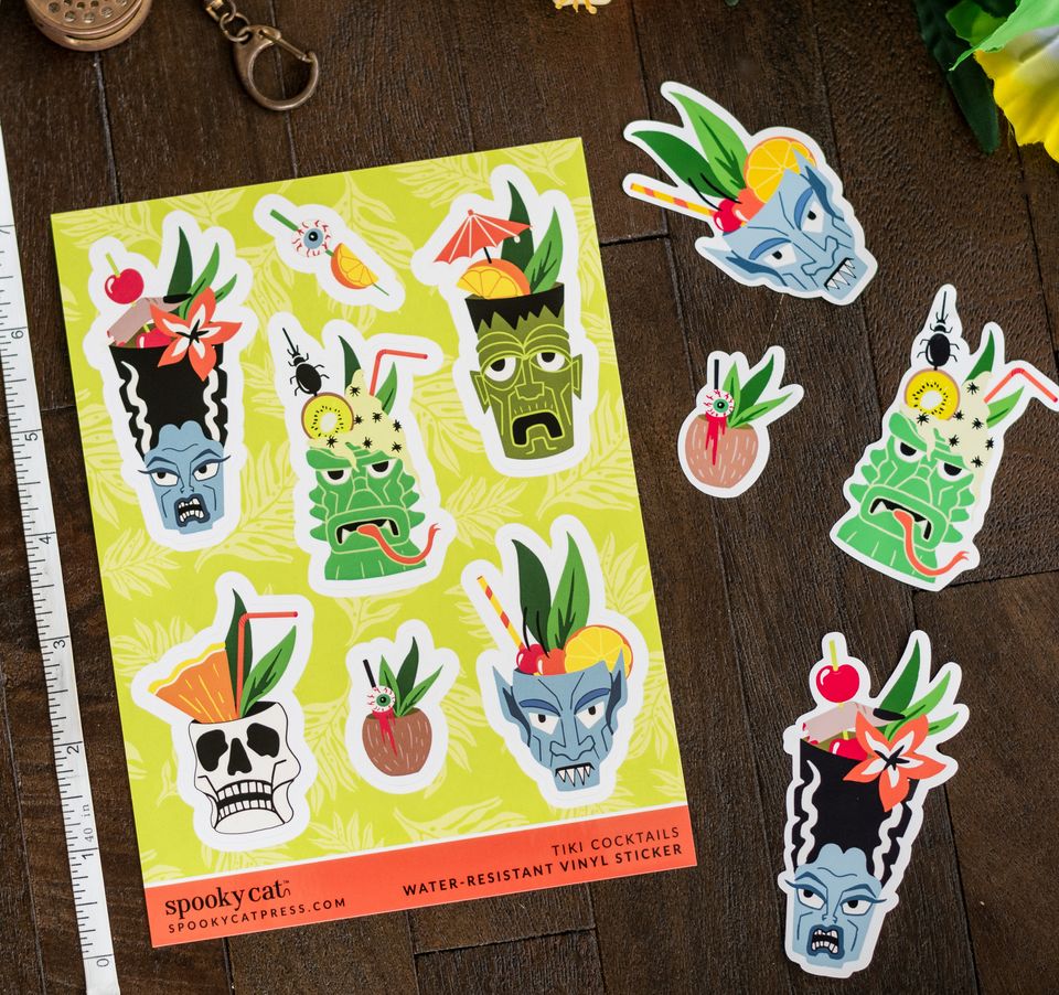 Tiki Mugs Vinyl Sticker – Spooky Cat Press