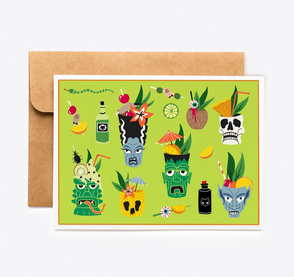 Monster Tiki Cocktail Greeting Card – Spooky Cat Press