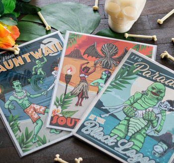 Spooky Tiki Art Prints Inspired by Classic Monsters and Mid Century Tiki Culture