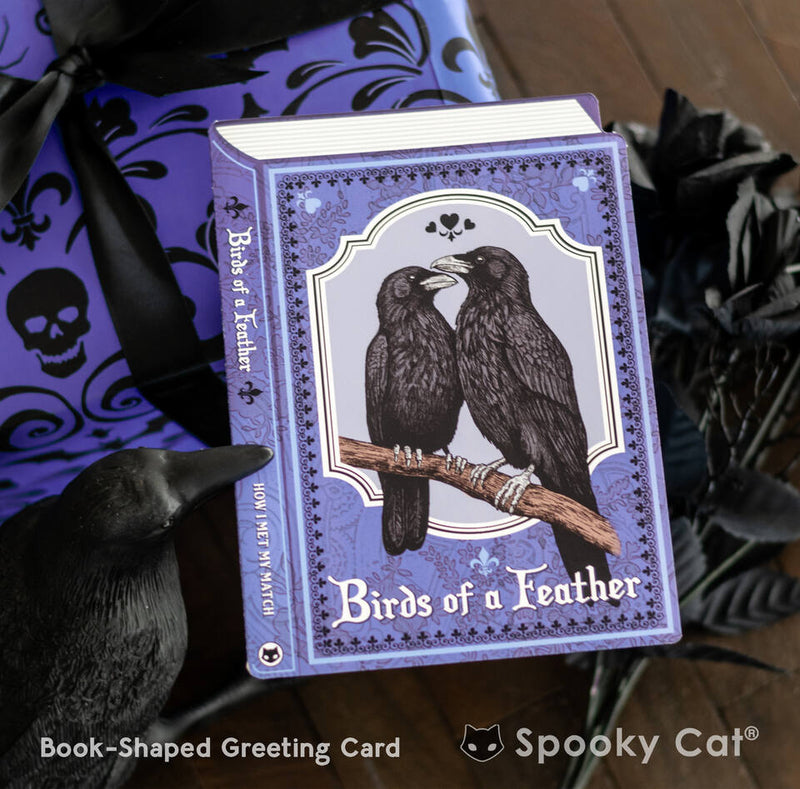 Gothic romance Valentine's card shaped like a book with two ravens