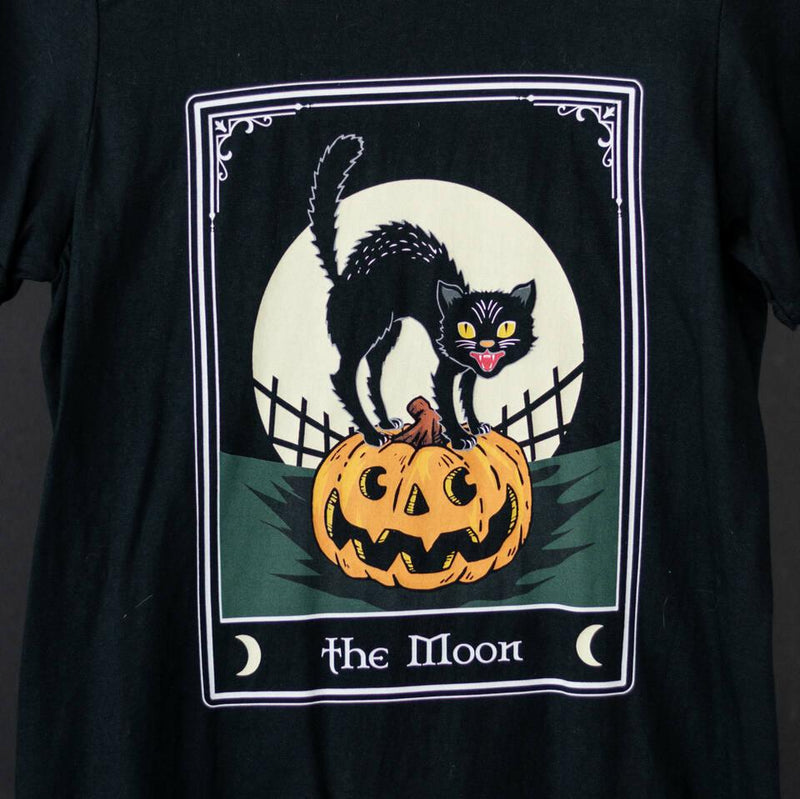 Printify Black Cat Halloween T Shirt Black L