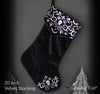 Black Gothic Christmas stocking with silver skull, bat, and swirl filigree