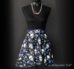 Blue Rose & Skull Skater Skirt