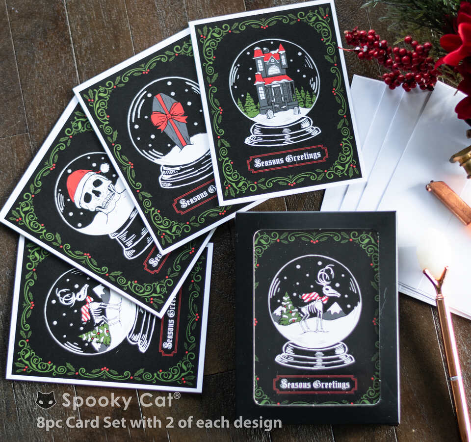 Gothic Snowglobe Creepmas Card Set with 8 pieces