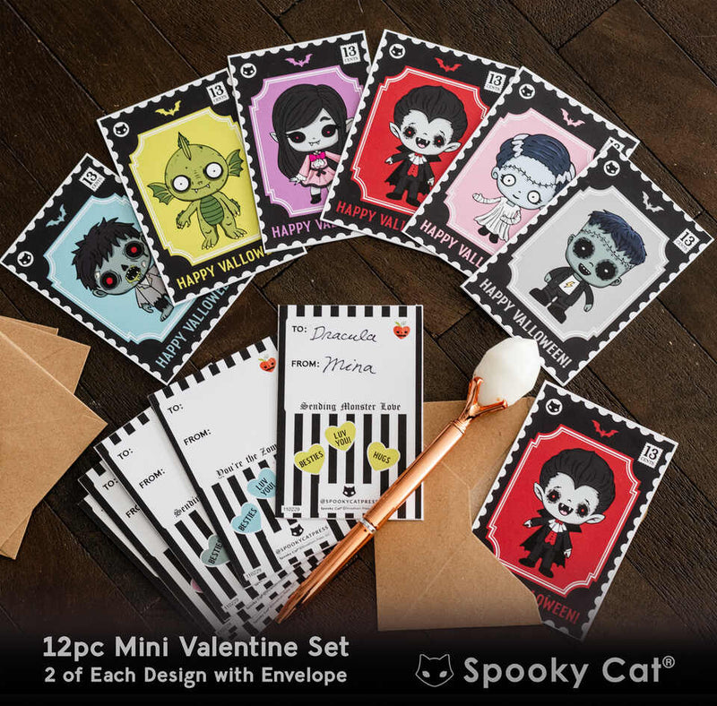 cute valentines monsters Cute Monster Mini Valentine's Card Set (12 pcs)