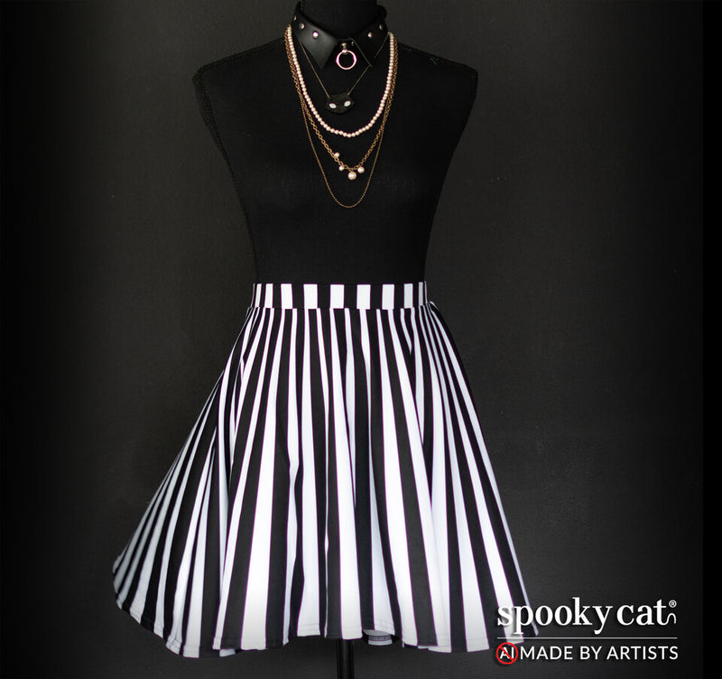 Black & White Stripe Skater Skirt – Spooky Cat Press Black & White Stripe Skater Skirt – Spooky Cat Press