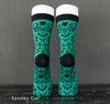 Gothic green socks with black damask pattern and Halloween motifs