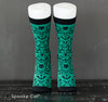 Gothic green socks with black damask pattern and Halloween motifs