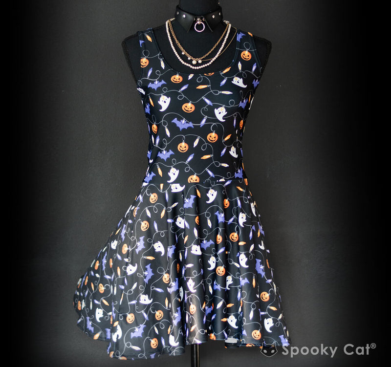 Halloween Lights Skater Dress Spooky Cat Press Halloween Lights Skater Dress Spooky Cat Press