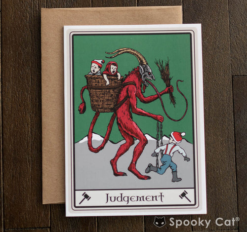 Krampus Christmas Card illustrated as a Tarot Card Judgement