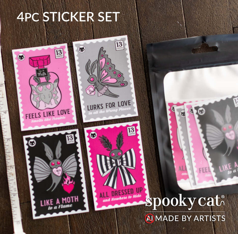 Mothman Valloween Vinyl Sticker Set (4 Pack) – Spooky Cat Press