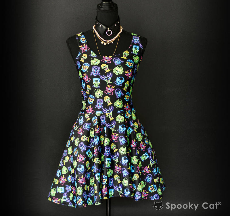 neon skater dresses Debbie 80s Neon Green Polka Dot Print Mini Skater Dress