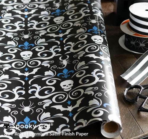 Gothic Wrapping Paper with Skull Damask Design