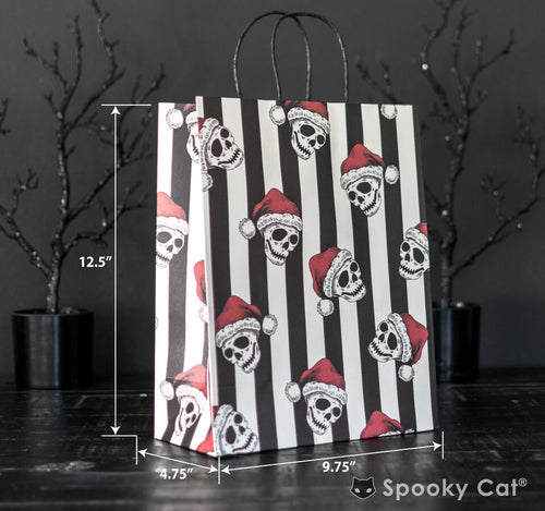 Black-and-white striped Gothic Santa Creepmas Gift Bag with skulls
