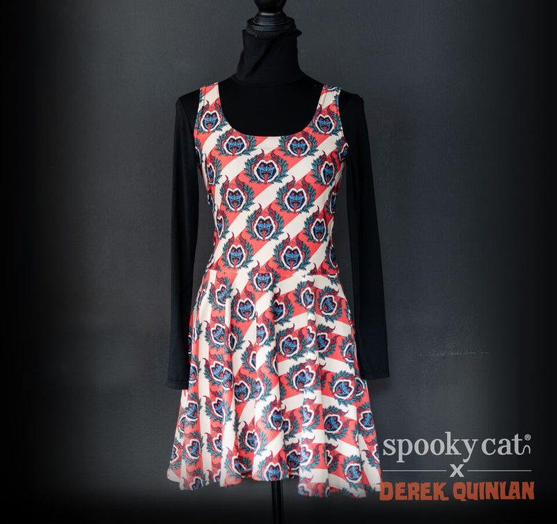 Vintage Krampus Red Striped Skater Dress Spooky Cat Press Vintage Krampus Red Striped Skater Dress Spooky Cat Press