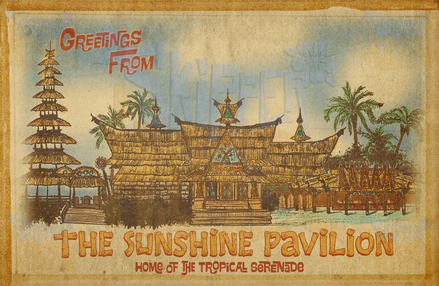 Vintage-style Skipper Hoss art print featuring The Sunshine Pavilion, Home of the Tropical Serenade.
