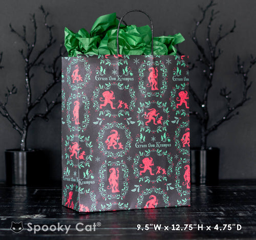 Vintage Krampus Creepmas Gift Bag with red Krampus silhouettes