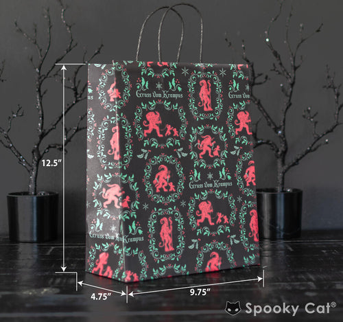 Black and red Vintage Krampus Creepmas Gift Bag with gothic flourishes