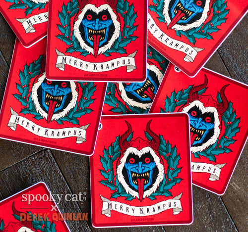 Vintage Krampus on Wreath Sticker by Derek Quinlan