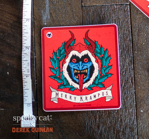 Vintage Krampus on Wreath Sticker by Derek Quinlan