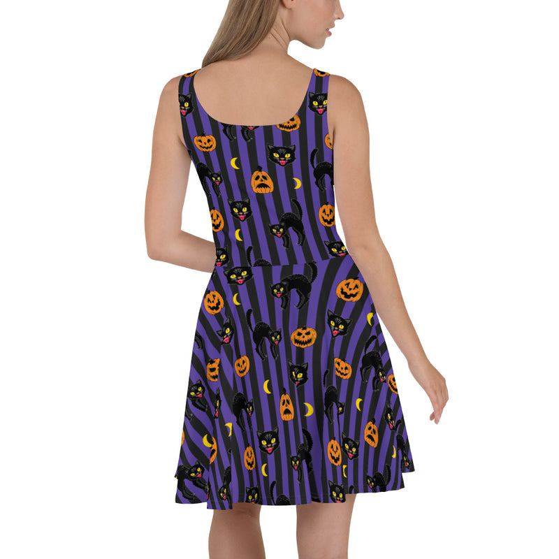 Vintage Black Cat Halloween Skater Dress Spooky Cat Press Vintage Black Cat Halloween Skater Dress Spooky Cat Press