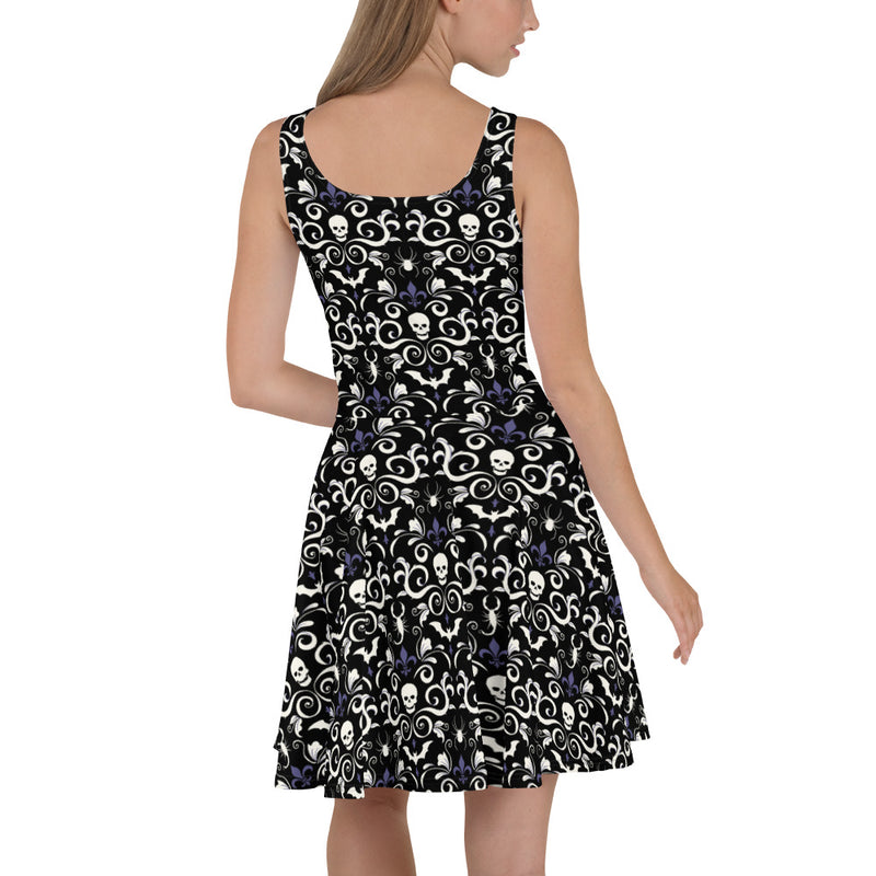 black gothic skater dress Gothic Moon Phase Skater Black Dress for Women