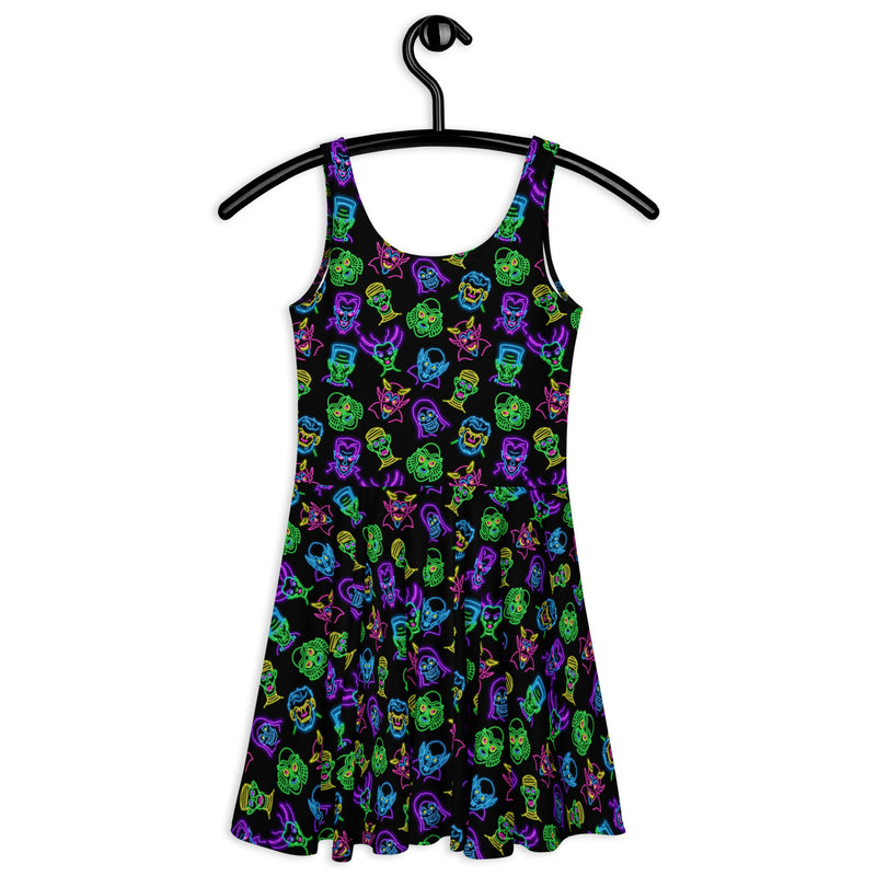 neon skater dress Debbie 80s Neon Green Polka Dot Print Mini Skater Dress