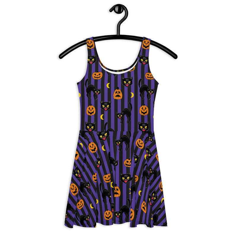 Vintage Black Cat Halloween Skater Dress Spooky Cat Press Vintage Black Cat Halloween Skater Dress Spooky Cat Press