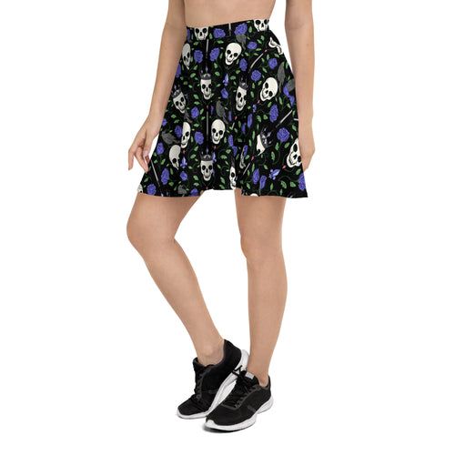 Blue Rose & Skull Skater Skirt