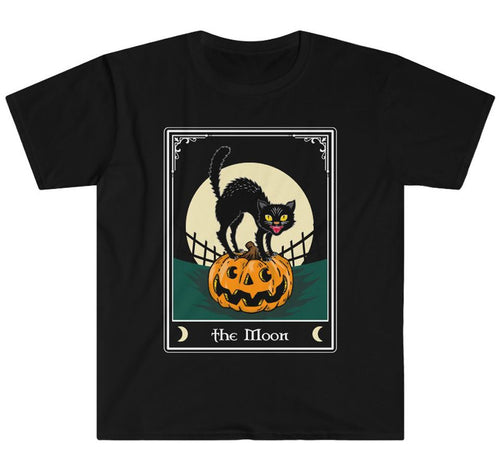 Vintage Black Cat And Pumpkin Moon Night Funny Gift For Halloween T-Shirt  Unisex