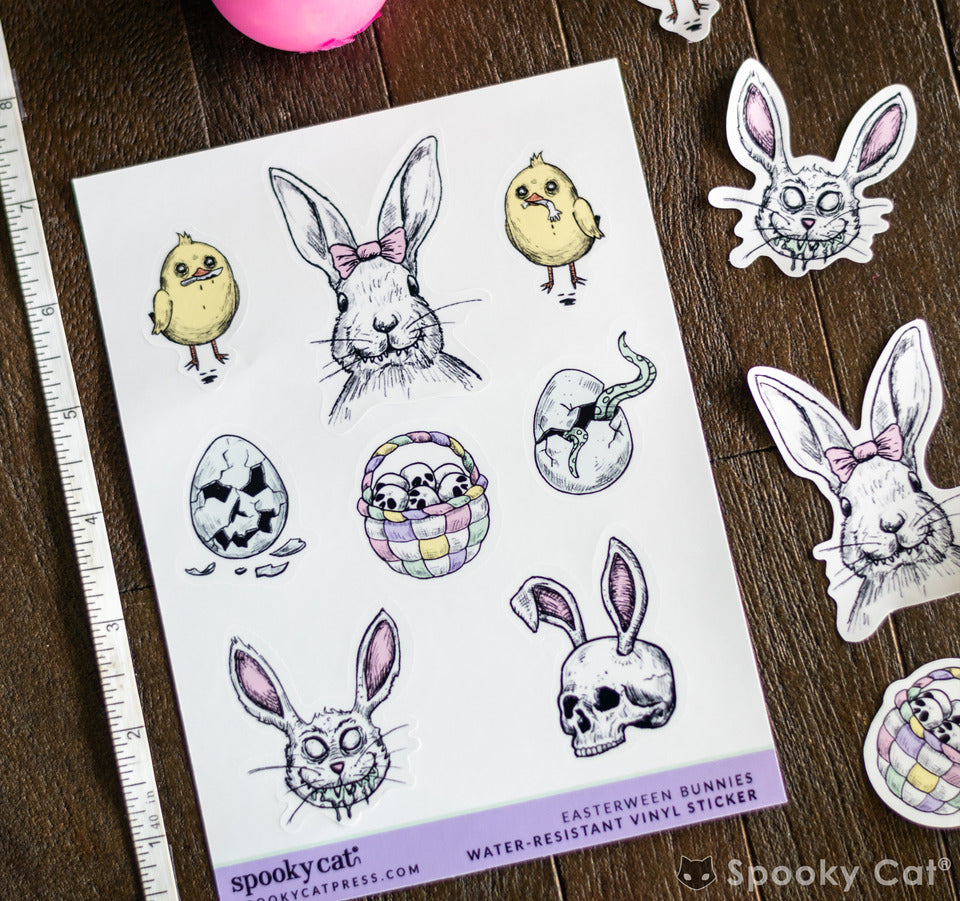 Goth Rabbit Sticker Gothic Easter Bunny Sticker Sheet – Spooky Cat Press
