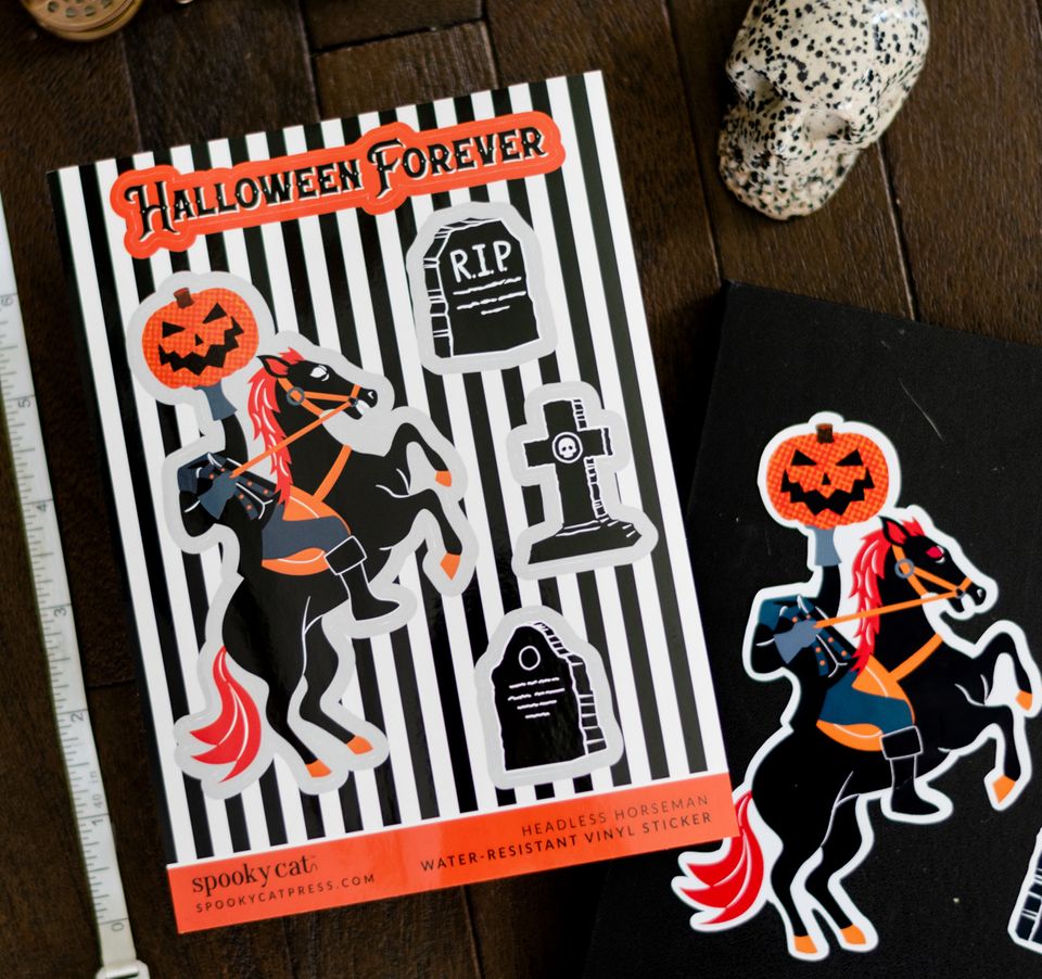 Headless Horseman Sticker Sheet – Spooky Cat Press
