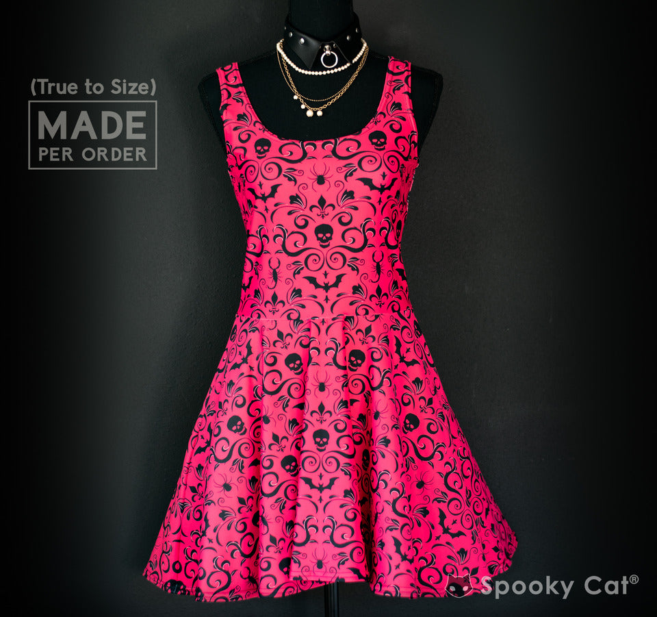red damask dress Red Gothic Damask Skater Dress S