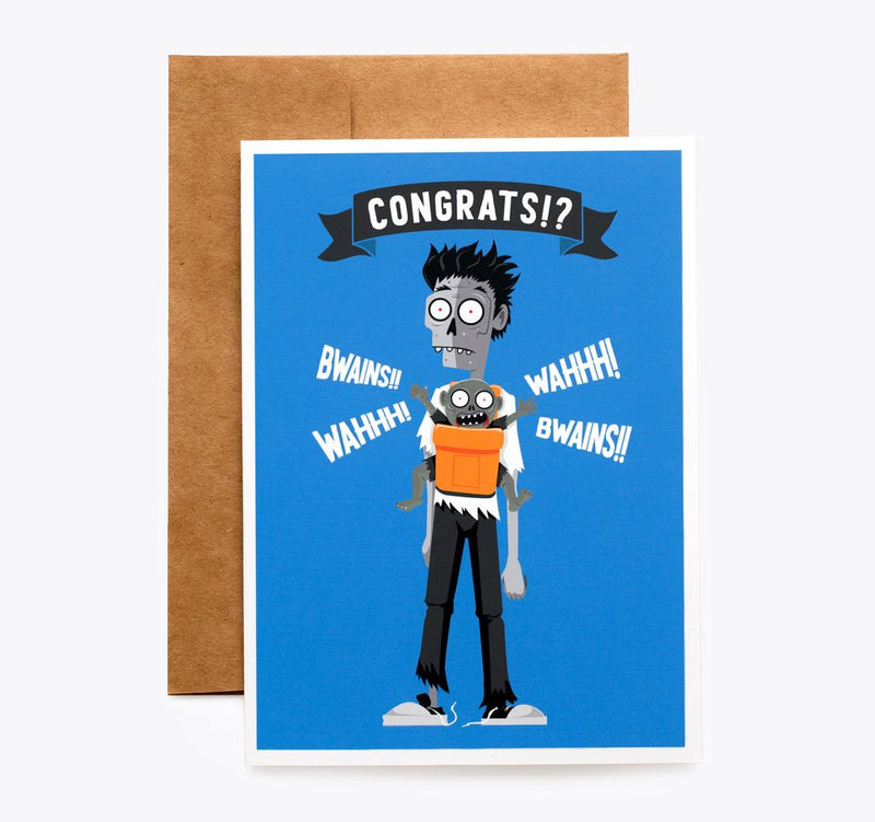 Spooky Cat Zombie New Baby Card - Congrats