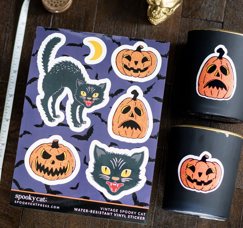 Vintage Black Cat Spooky Halloween Sticker Sheet