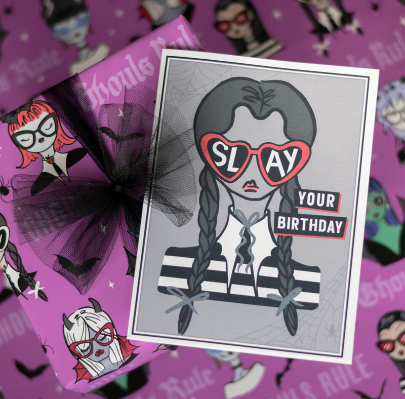 Wednesday Birthday Card Goth Girl SLAYS inspired by Addams Family